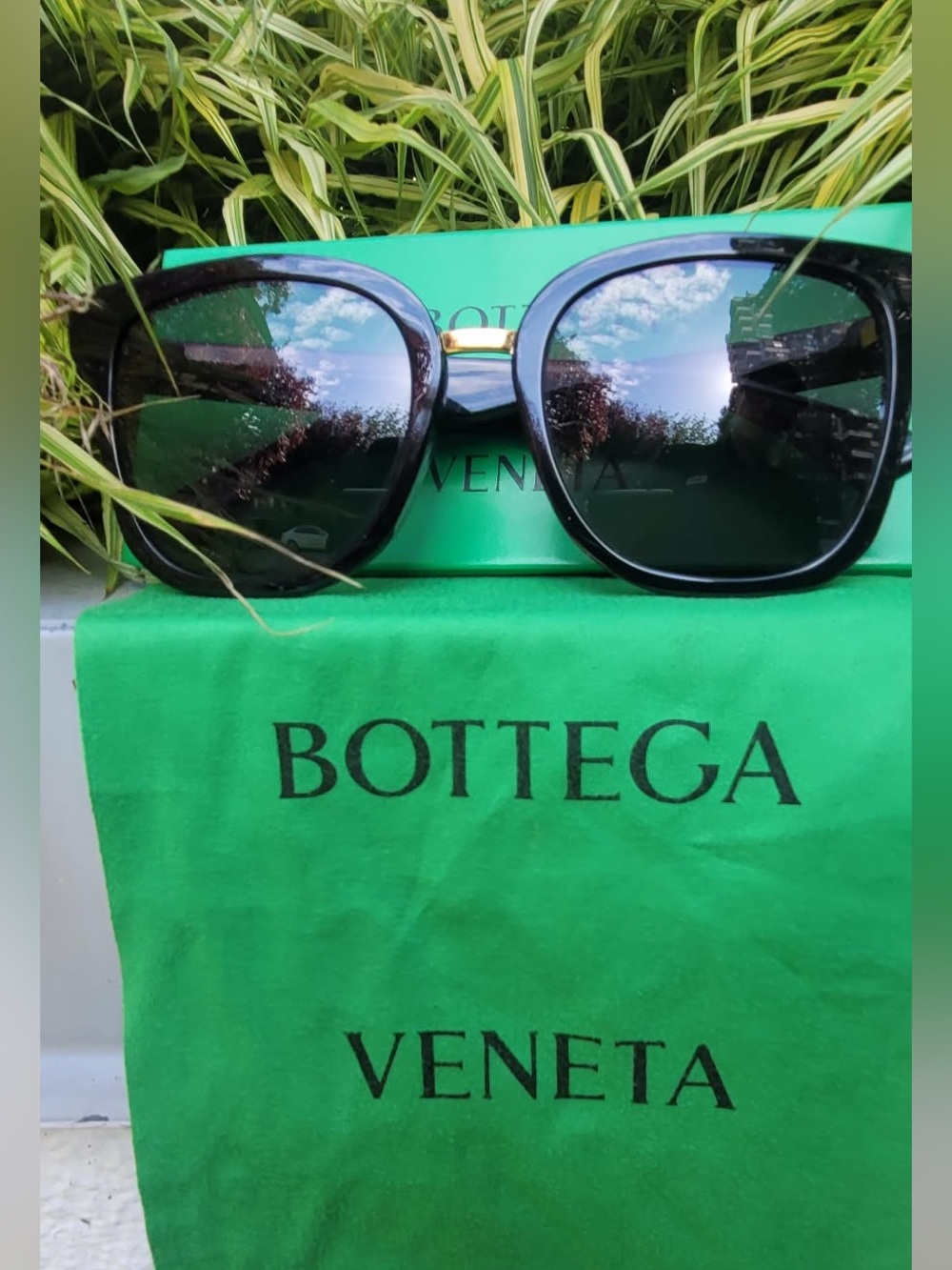 Bottega Veneta Black Women's Sunglasses with Gold Bridge